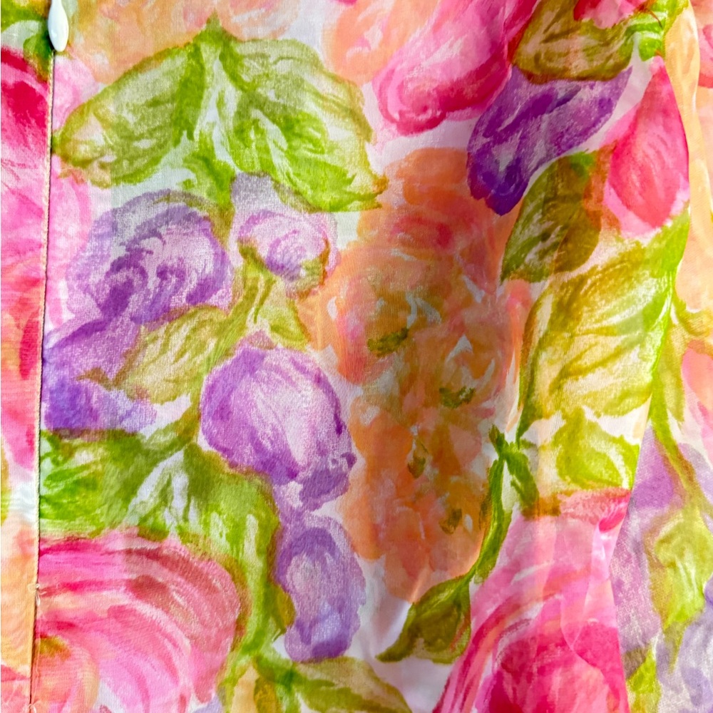 Sheer Floral Zip Front Blouse | Y2K Romantic Top | 3/4 Sleeve - Picture 4 of 8